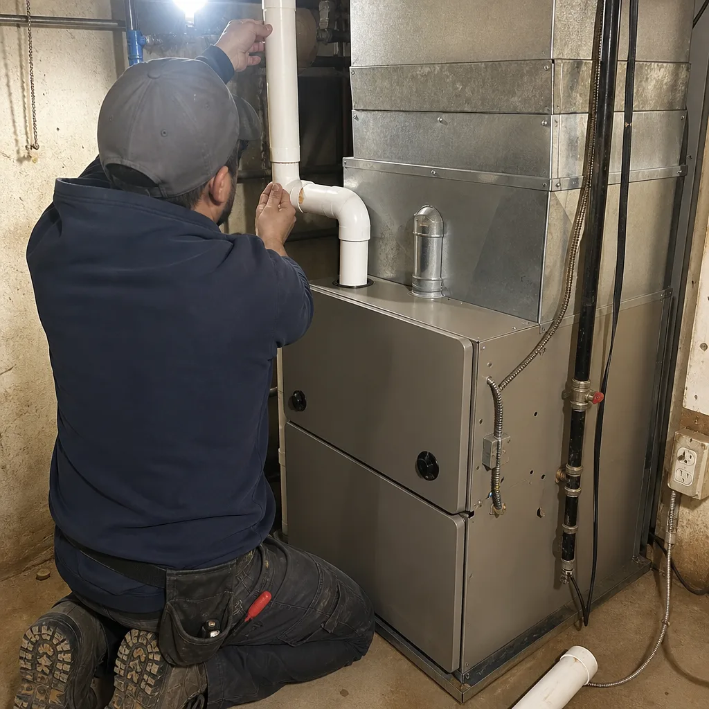 HVAC technician performing professional furnace repair and maintenance
